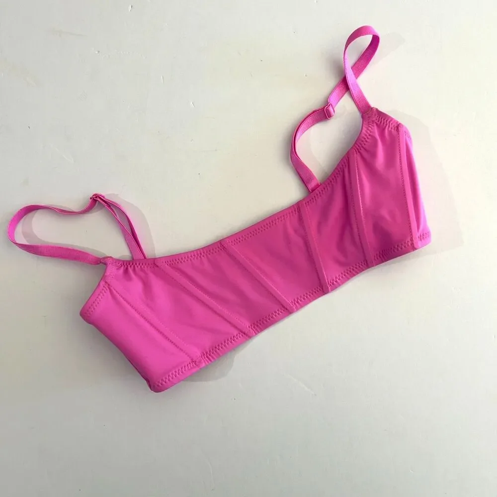 SKIMS Signature Swim Corset Bikini Top in the color Neon Orchid, XS -like New!